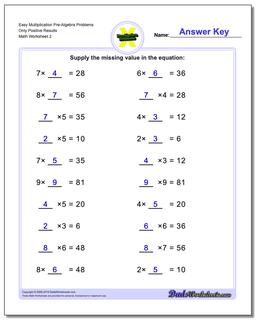 Easy Multiplication Worksheet Pre-Algebra Problems Worksheet Only Positive Results /worksheets/pre-algebra.html