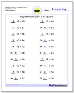 Easy Multiplication Worksheet Pre-Algebra Problems Worksheet Only Positive Results