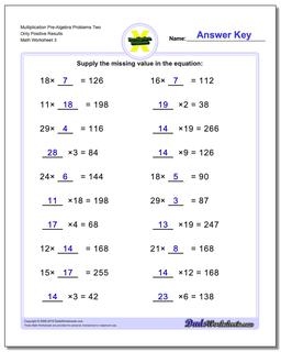 Multiplication Worksheet Pre-Algebra Problems Worksheet Two Only Positive Results