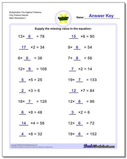 Multiplication Worksheet Pre-Algebra Problems Worksheet Only Positive Results /worksheets/pre-algebra.html