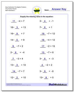 Easy Subtraction Worksheet Pre-Algebra Problems Worksheet Only Positive Results /worksheets/pre-algebra.html