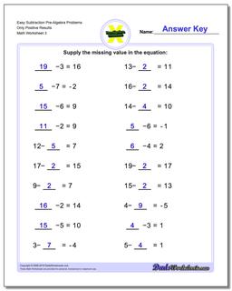Easy Subtraction Worksheet Pre-Algebra Problems Worksheet Only Positive Results