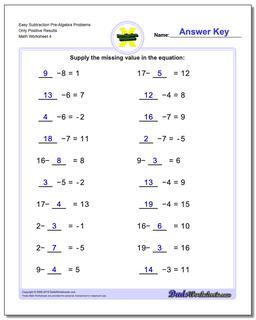 Easy Subtraction Worksheet Pre-Algebra Problems Worksheet Only Positive Results