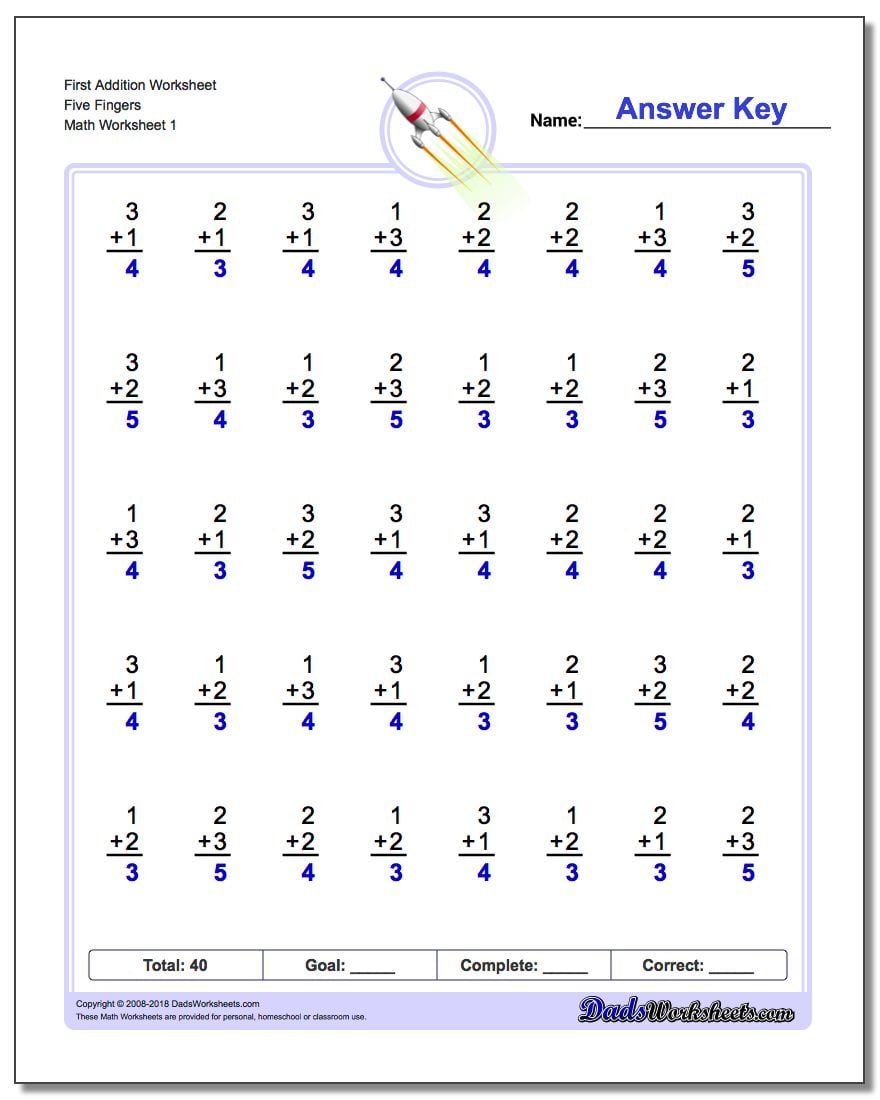 first preschool addition worksheet v1 - Kindergarten Math Problems