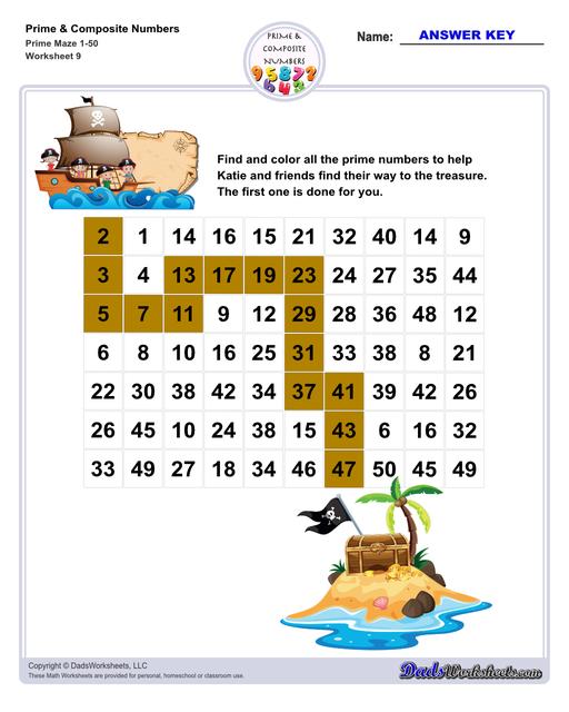 Prime and composite numbers are differentiated based on the number of factors they have. These worksheets require students to identify prime or composite numbers, and they can use one of a collection prime or composite number charts to help!  Prime And Composite Numbers Maze V1