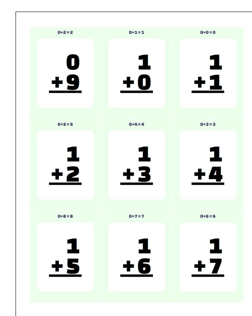 printable math flash cards kindergarten