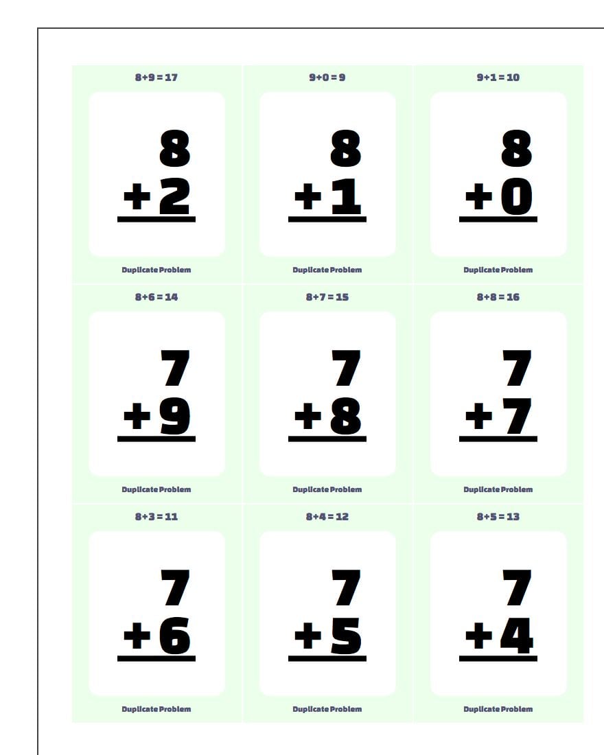 Free Printable Math Flash Cards With Answers