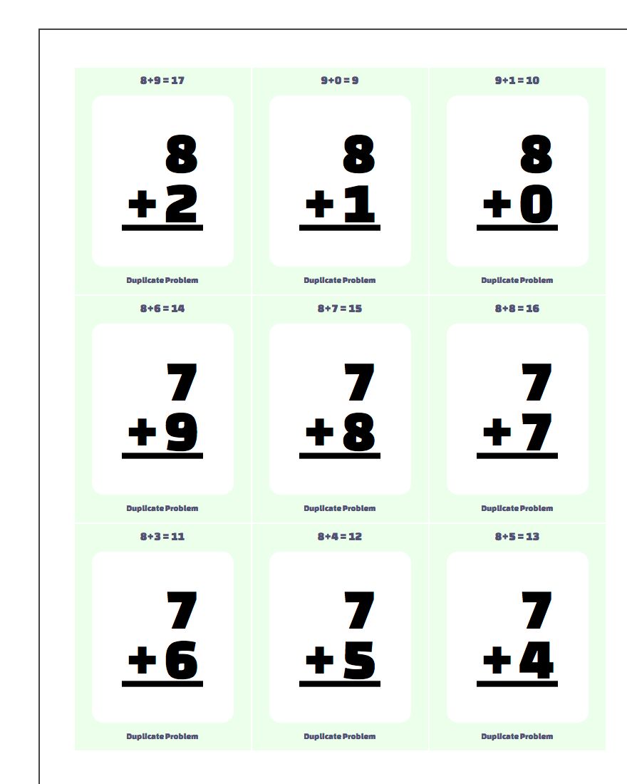 Printable Math Flash Cards