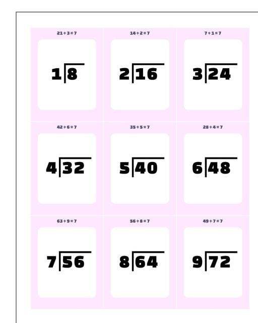 Math Worksheets: Printable Flash Cards: Printable Flash Cards: Division