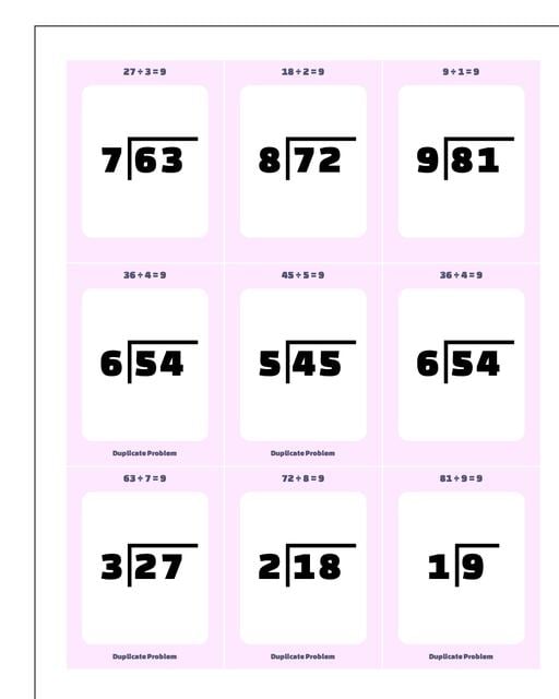 Math Worksheets: Printable Flash Cards: Printable Flash Cards: Division