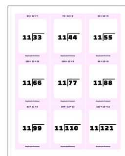 Division Worksheet by 10, 11, 12 Facts