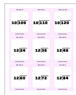 Division Worksheet by 10, 11, 12 Facts