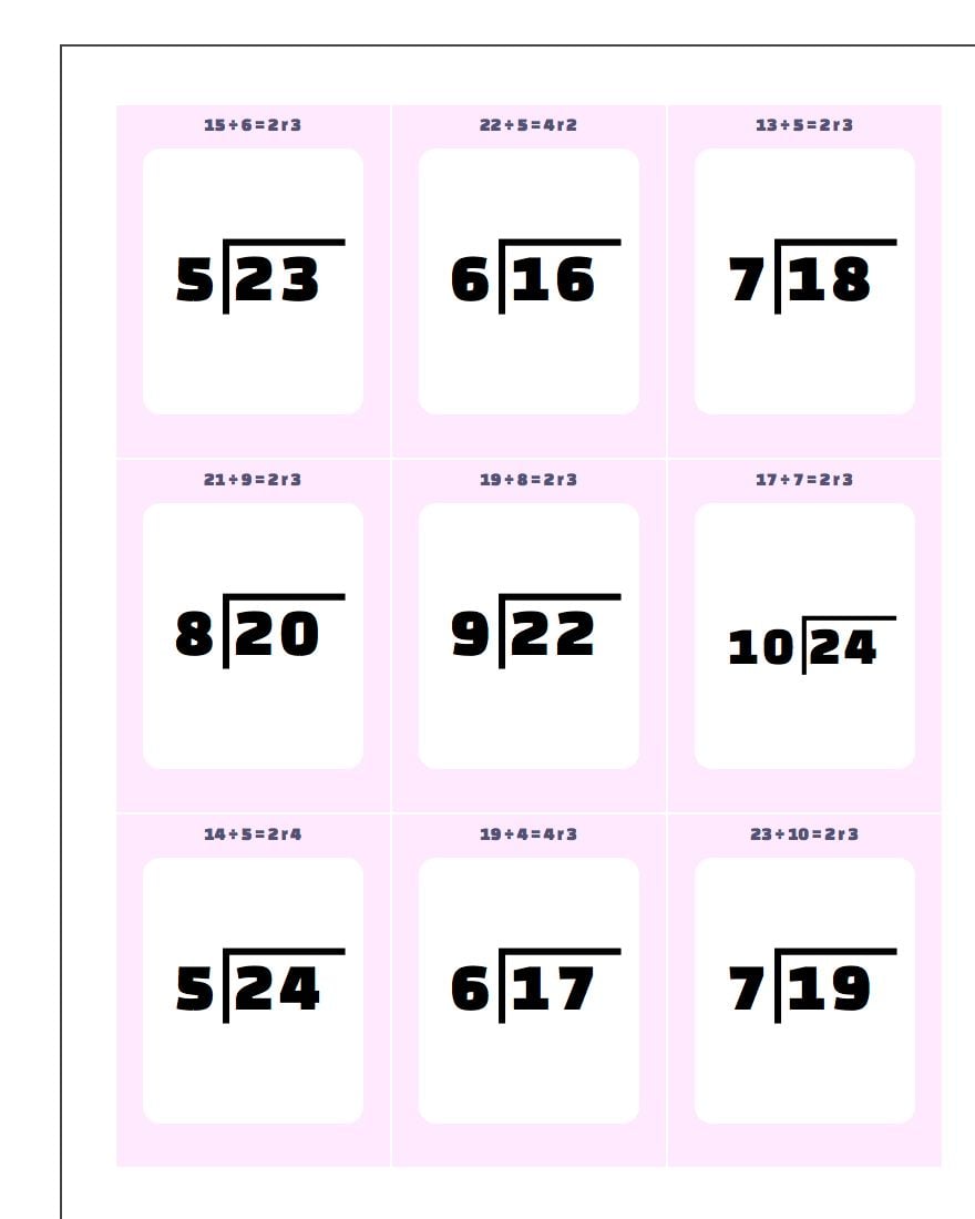 Division with Remainders Flash Cards