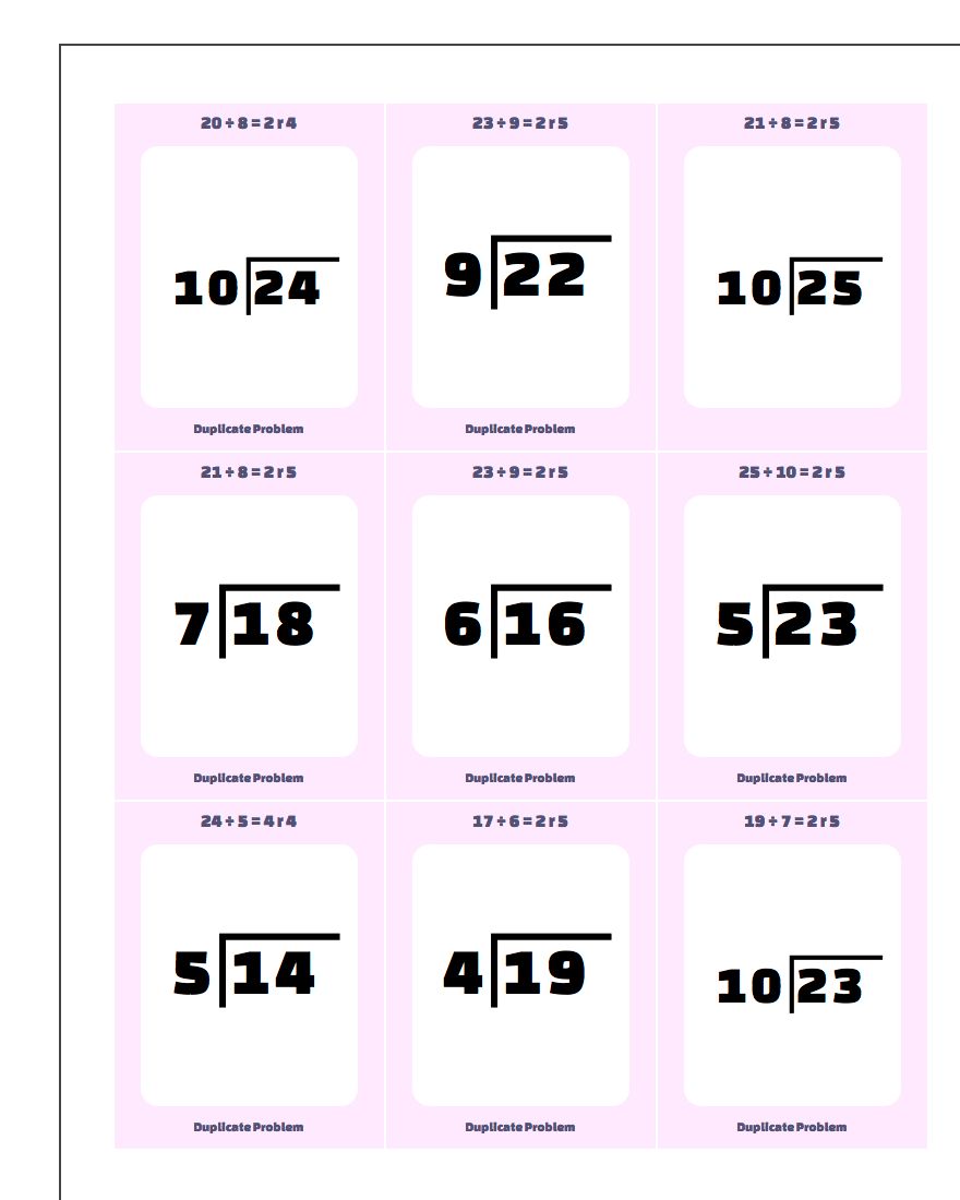 Division with Remainders Flash Cards