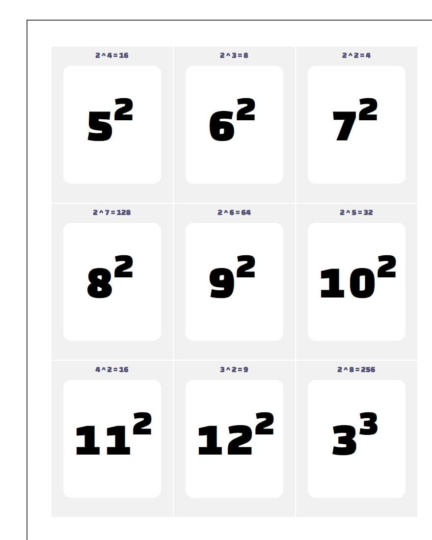 Printable Exponent Chart