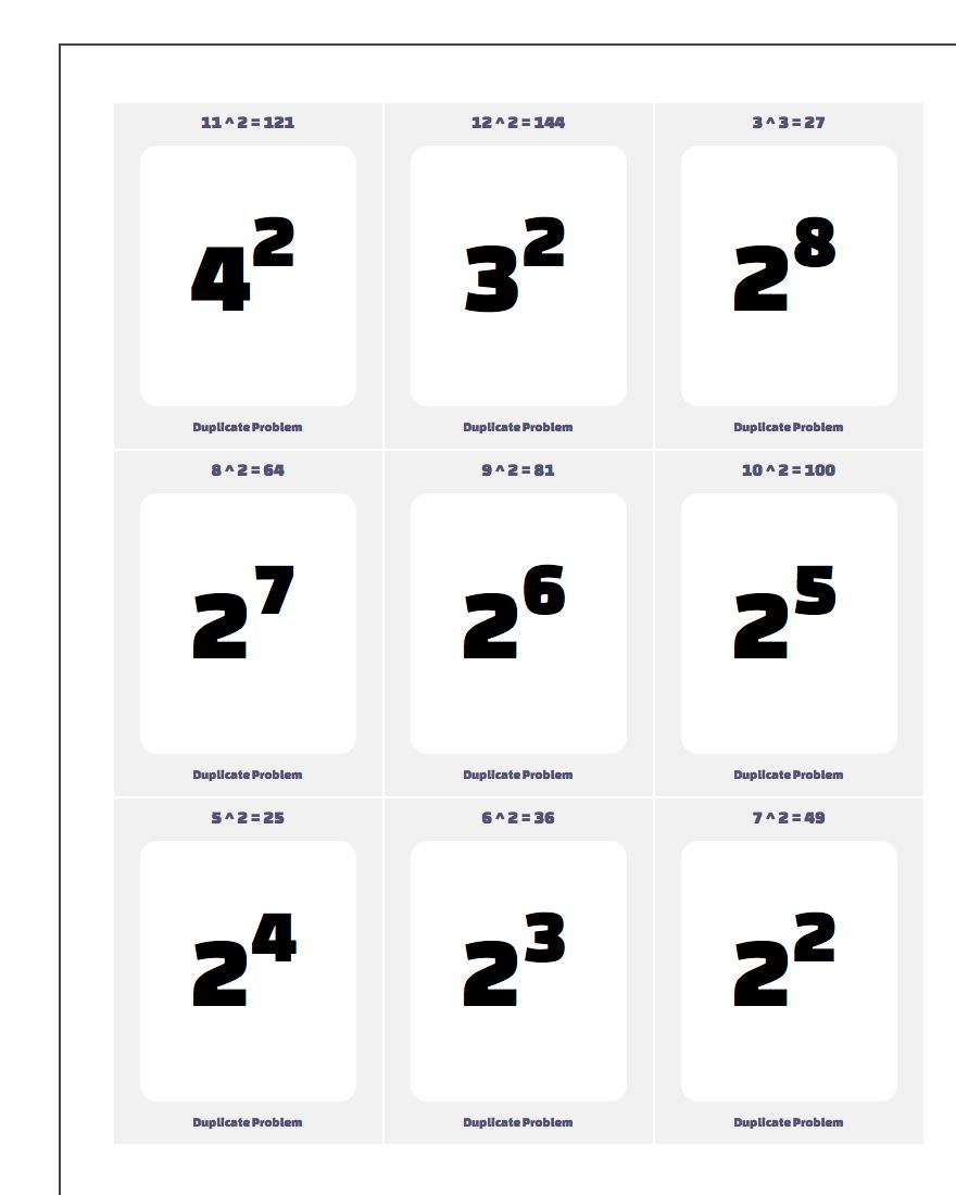 Common Exponent Facts Flashcards Worksheet