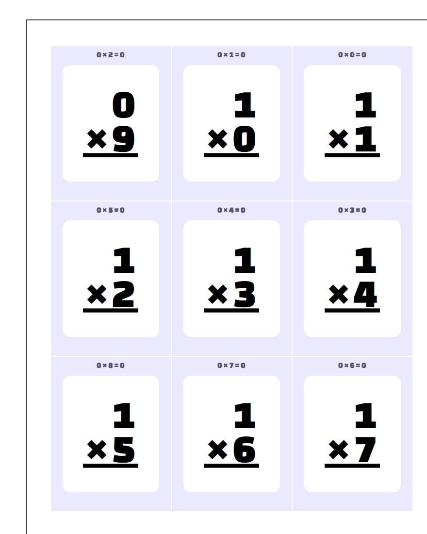 multiplication cards 1 v1