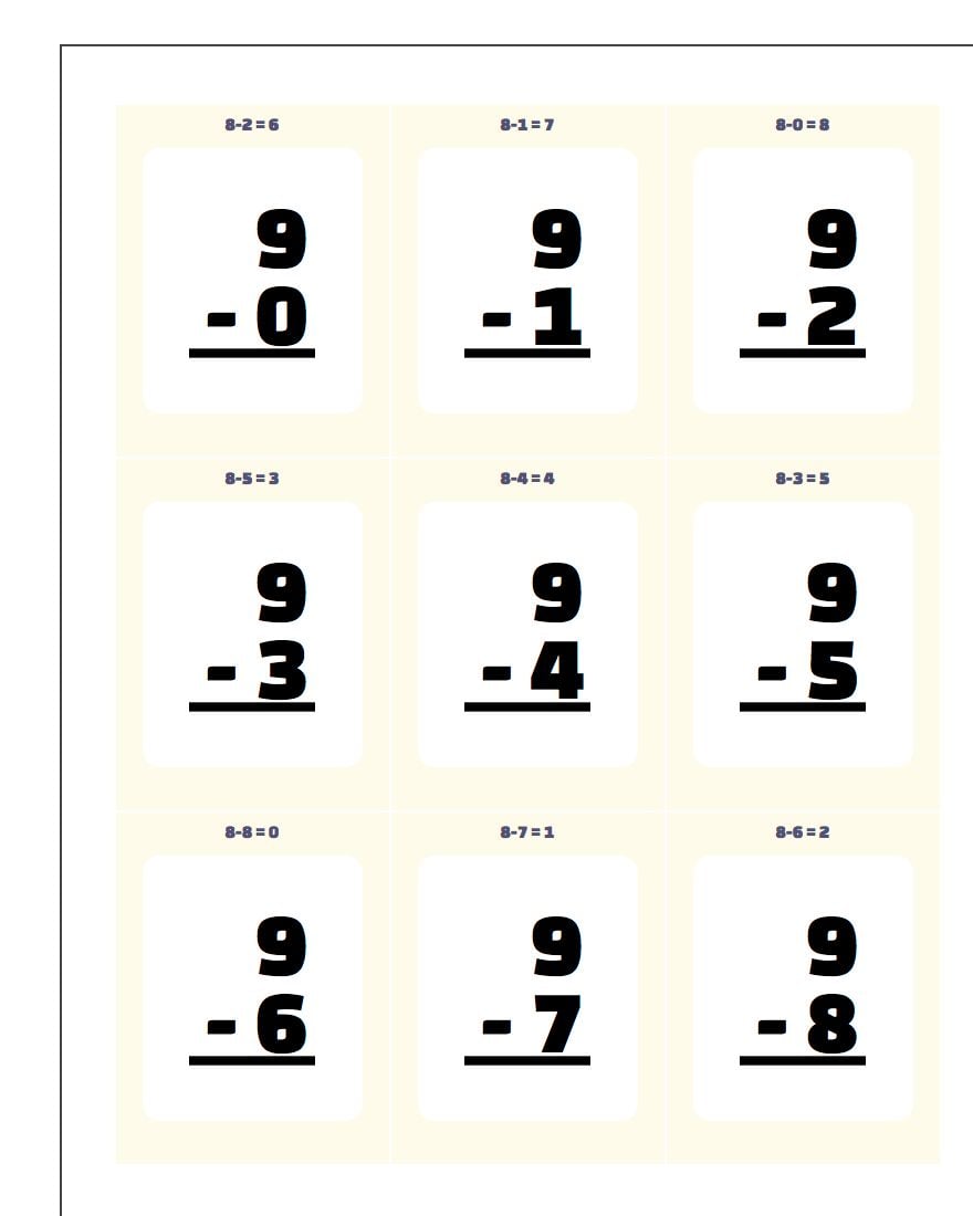 Subtraction Worksheet Flashcards 1