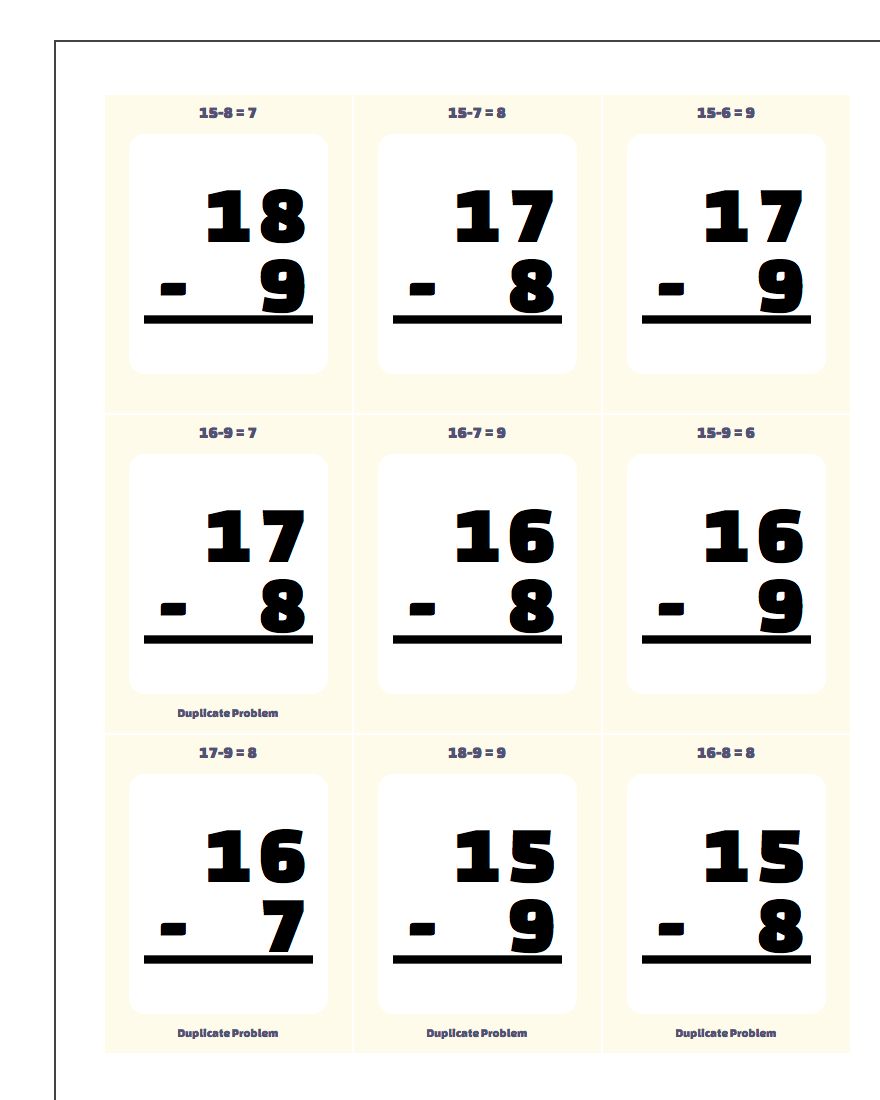 Subtraction Worksheet Flashcards 2 www.dadsworksheets.com/worksheets/printable-flash-cards.html
