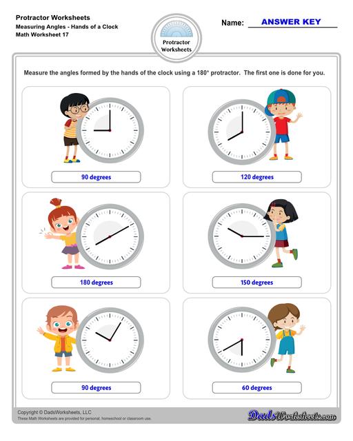 Measuring angles with a protractor worksheets, including blank printable protractor PDFs and detailed instructions on how to use a protractor to measure different types of angles.  Protractor Measuring Angles Hands Of A Clock V1