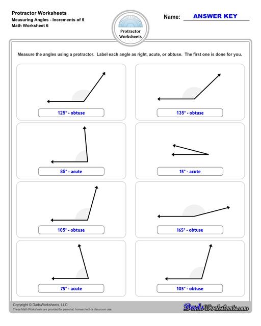 Measuring angles with a protractor worksheets, including blank printable protractor PDFs and detailed instructions on how to use a protractor to measure different types of angles. Measuring Angles with a Protractor Increments of 5 Degrees V2