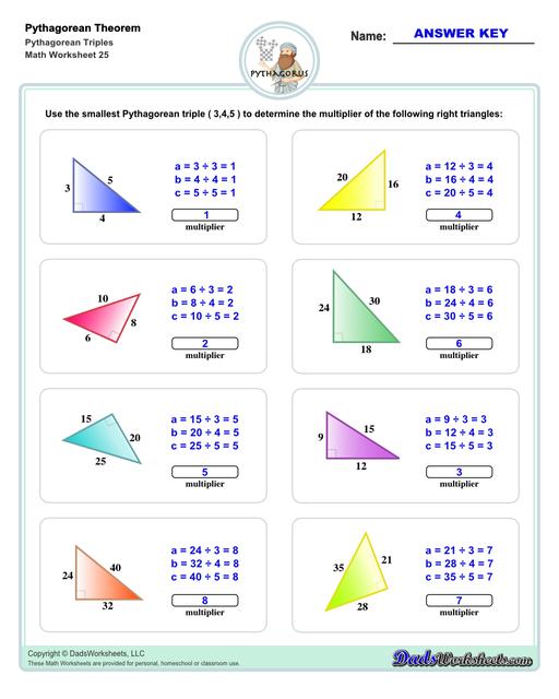 Pythagorean Theorem Triples Worksheets