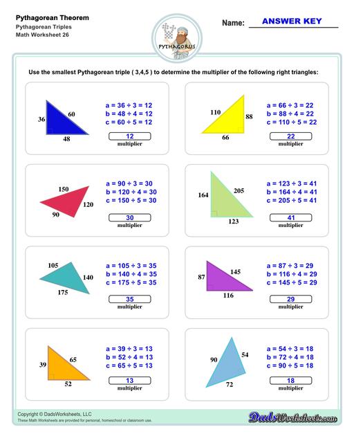 Pythagorean Theorem Triples Worksheets