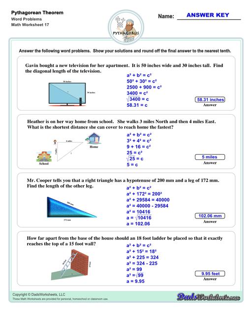 Pythagorean Theorem Worksheet Word Problems