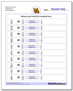 Reducing Fraction Worksheets Simple