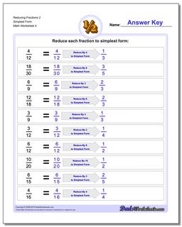 Reducing Fraction Worksheets 2 Simplest Form Worksheet