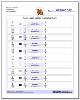 Reducing Fraction Worksheets 3 Simplest Form Worksheet