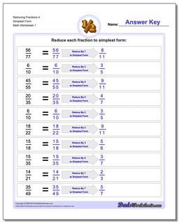 Reducing Fraction Worksheets 4 Simplest Form Worksheet