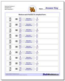 Reducing Fraction Worksheets 4 Simplest Form Worksheet