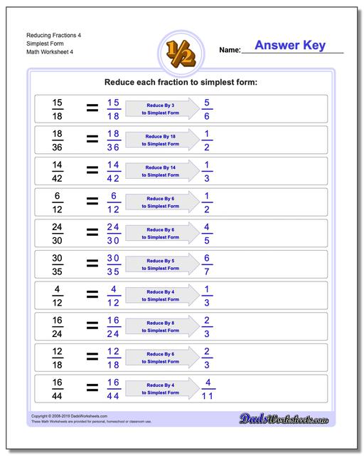 Reducing Fractions: Reducing Simple Fractions