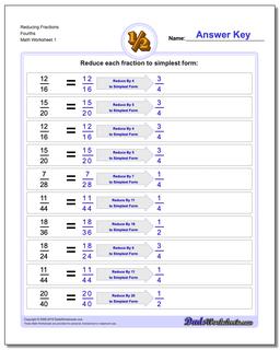 Reducing Fraction Worksheets Fourths