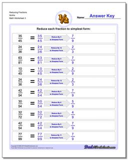 Reducing Fraction Worksheets Ninths