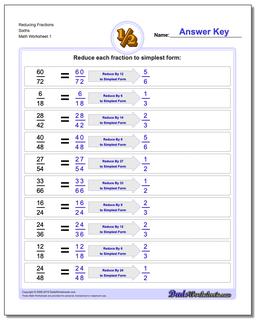Reducing Fraction Worksheets Sixths