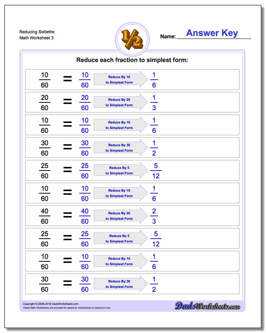 Reducing Sixtieths Worksheet
