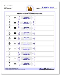 Reducing Fraction Worksheets Thirds