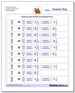 Reducing Fraction Worksheets 1 Improper to Mixed Form Worksheet