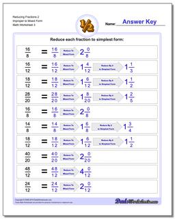 Reducing Fraction Worksheets 2 Improper to Mixed Form Worksheet