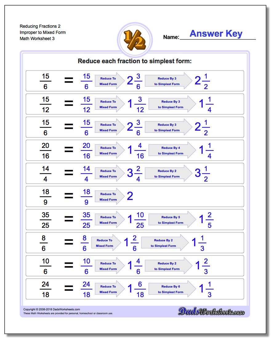 Reducing Fraction Worksheets 2 Improper to Mixed Form Worksheet