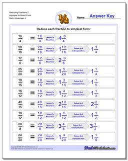 Reducing Fraction Worksheets 2 Improper to Mixed Form Worksheet