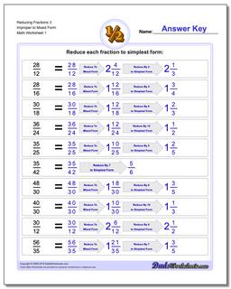 Reducing Fraction Worksheets 3 Improper to Mixed Form Worksheet