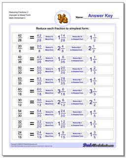 Reducing Fraction Worksheets 3 Improper to Mixed Form Worksheet