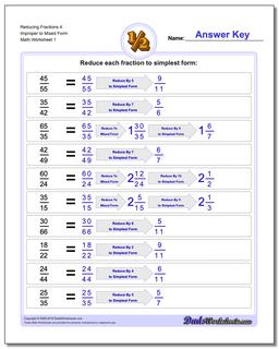 Reducing Fraction Worksheets 4 Improper to Mixed Form Worksheet