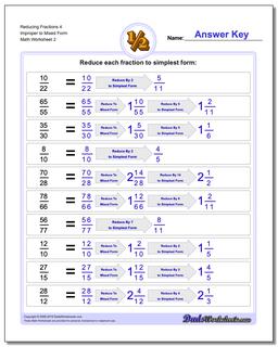 Reducing Fraction Worksheets 4 Improper to Mixed Form Worksheet /worksheets/reducing-fractions.html