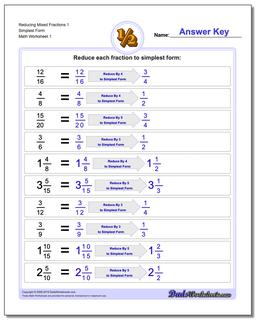 Reducing Fraction Worksheets with Wholes