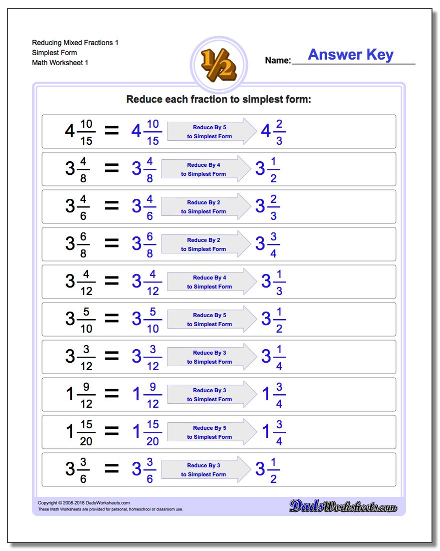 Reducing Fractions Worksheet Free Printable