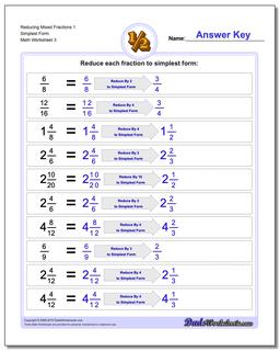 Reducing Mixed Fraction Worksheets 1 Simplest Form Worksheet